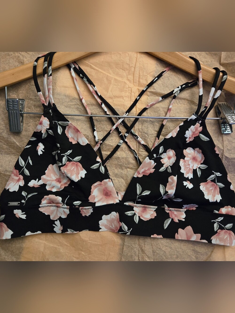 BNWOT PINK Victoria's Secret Black Bralette with Blush Pink Floral Print